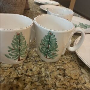 Vietri Holiday Tree Mugs with Red Accents